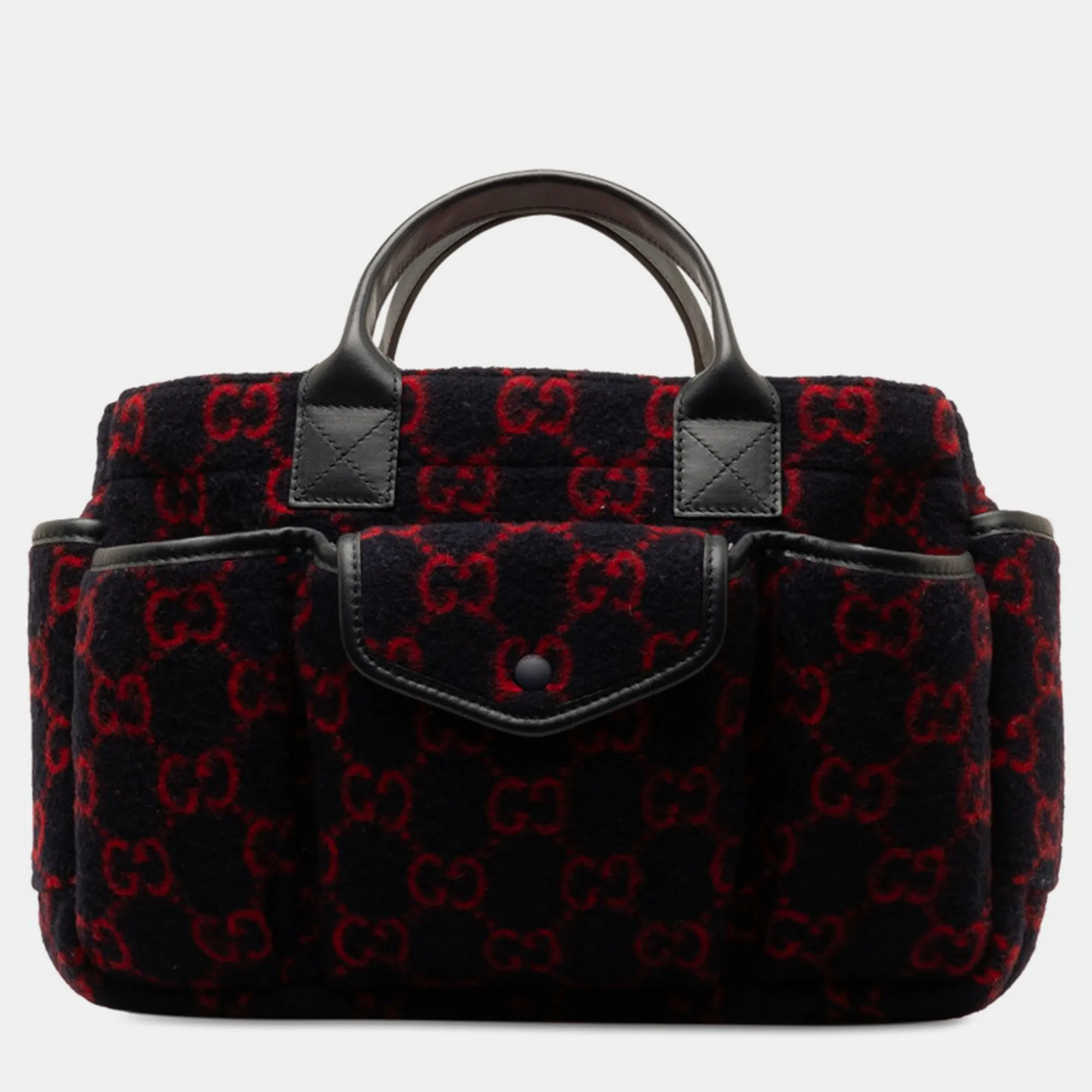 Black/Red Wool GG Top Handle Bag