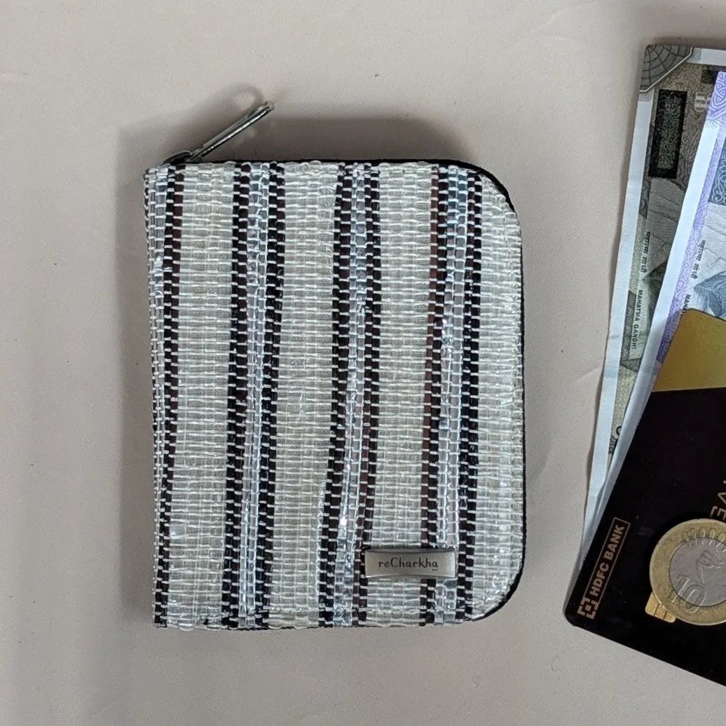 Cassette Tape Brown White Silver Shimmery Striped Upcycled Handwoven D Wallet (DW1224-001) PS_W