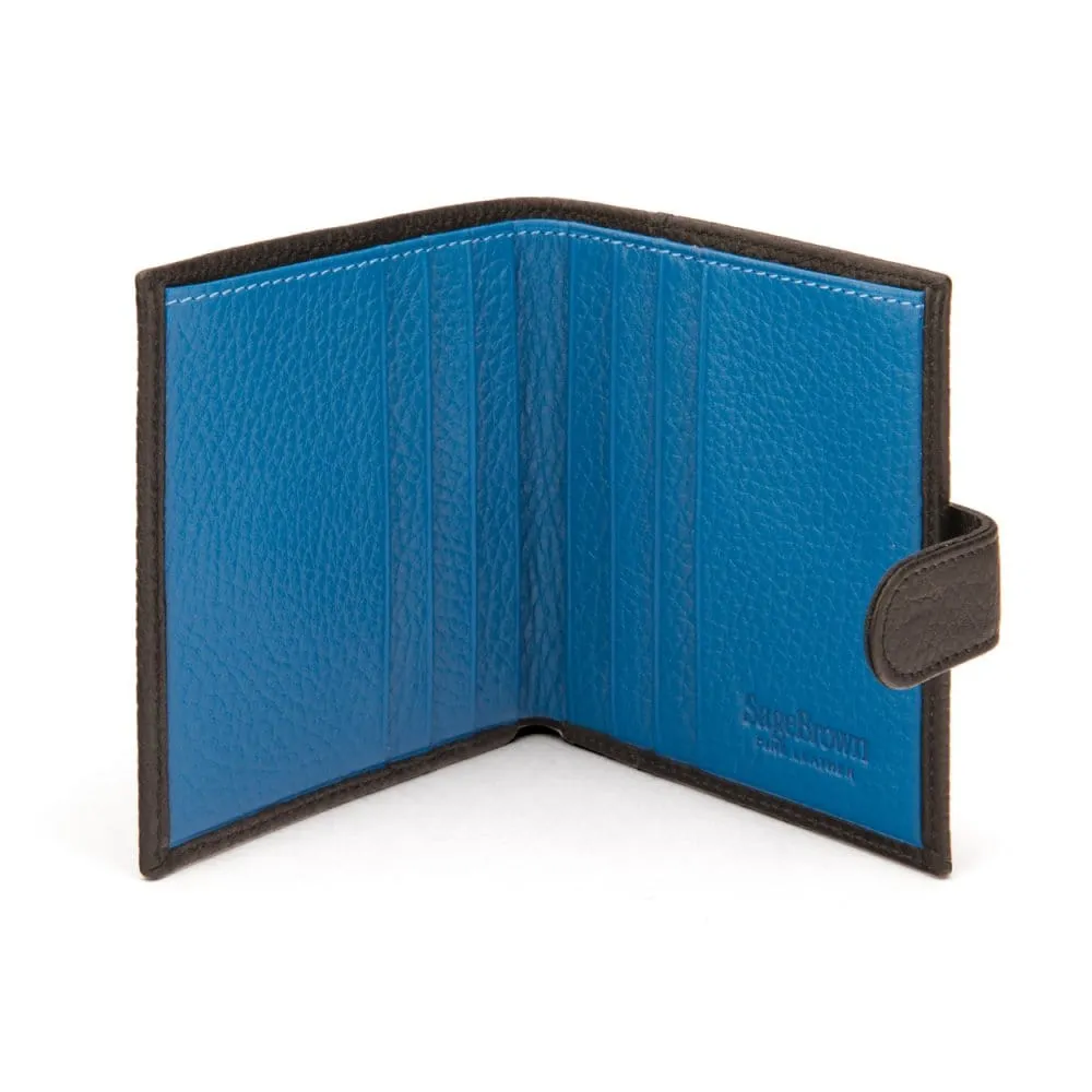 Compact Leather Billfold Wallet With Tab - Black With Cobalt