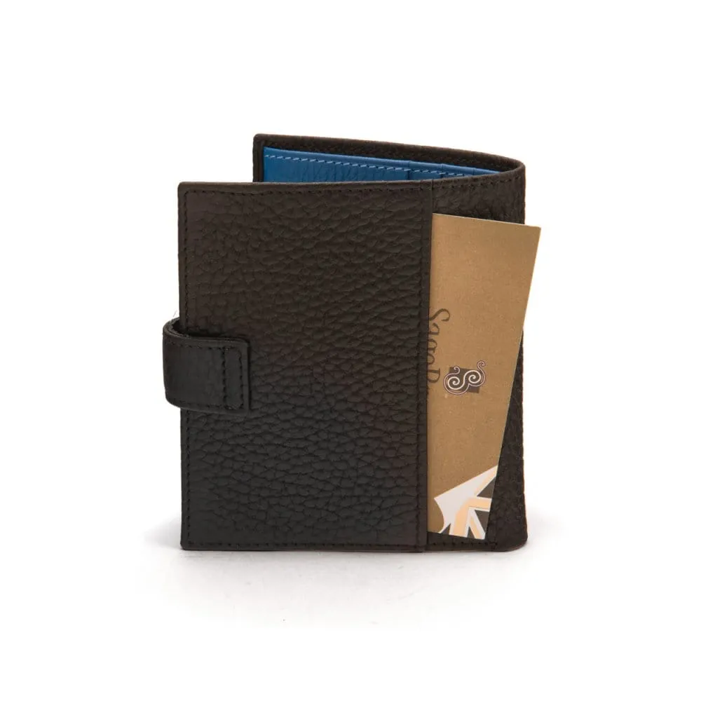 Compact Leather Billfold Wallet With Tab - Black With Cobalt