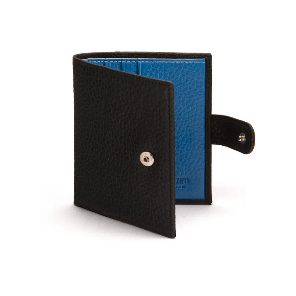 Compact Leather Billfold Wallet With Tab - Black With Cobalt