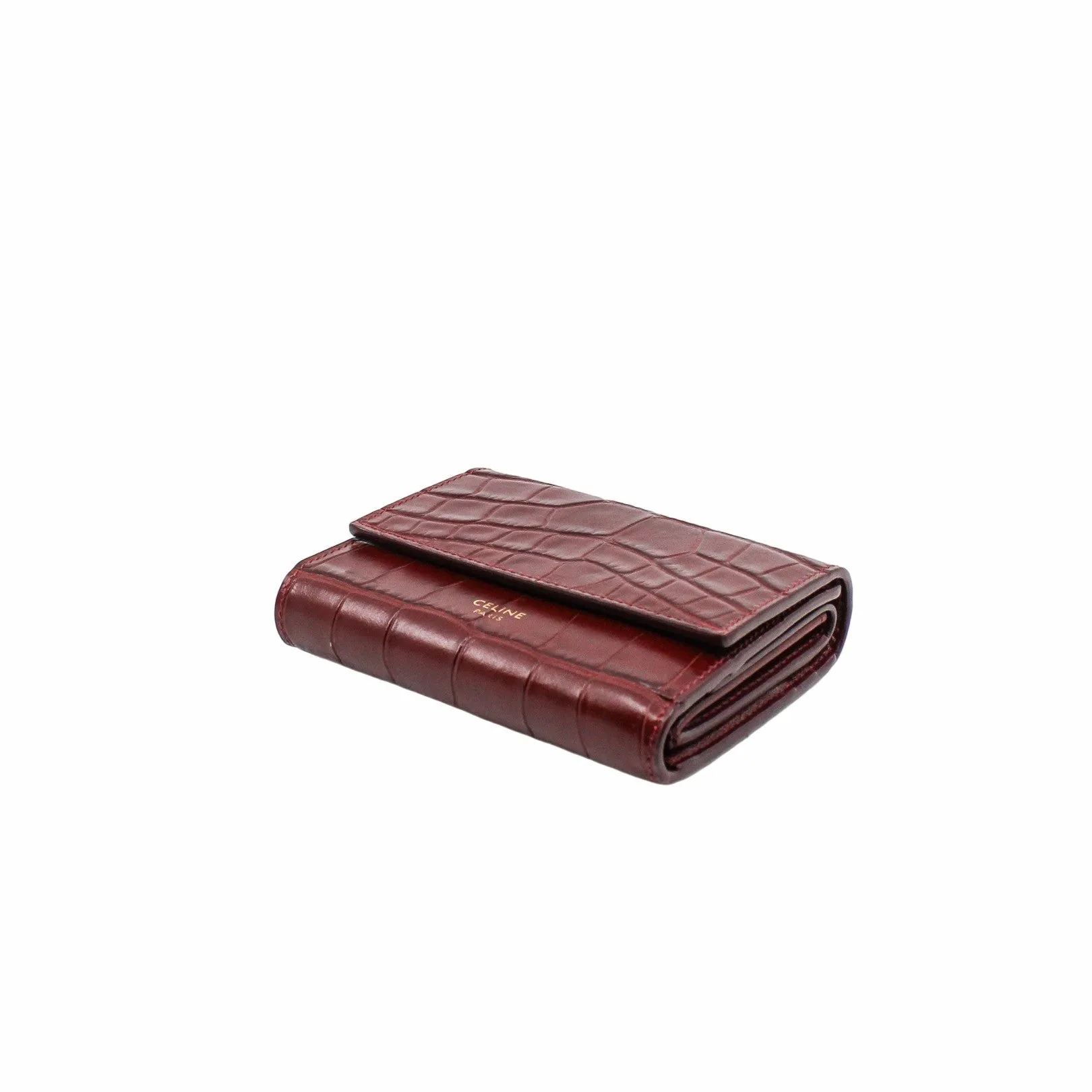 compact wallet  brown crocodile printed ghw