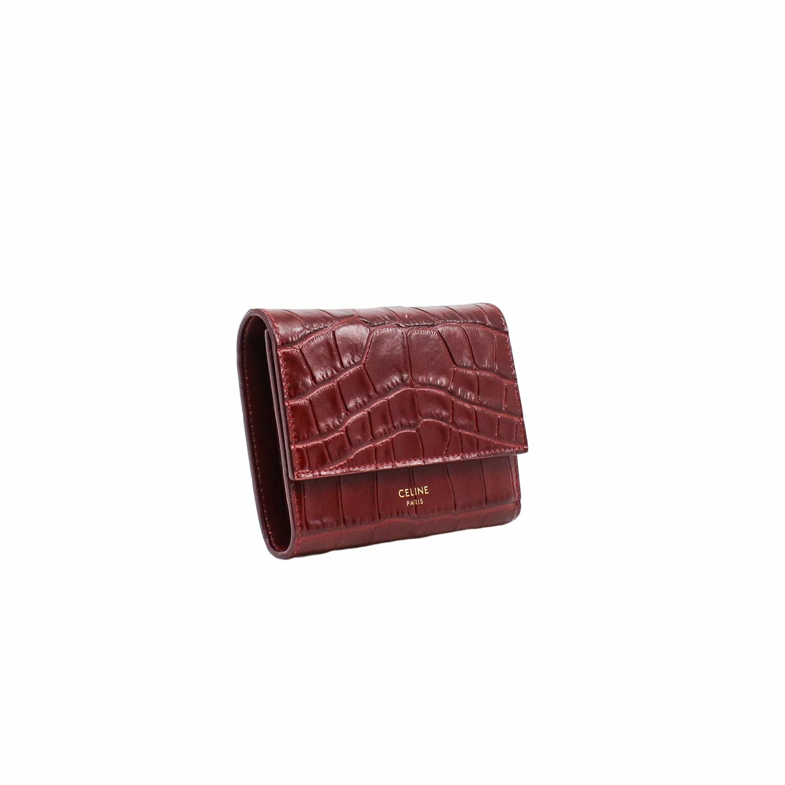 compact wallet  brown crocodile printed ghw