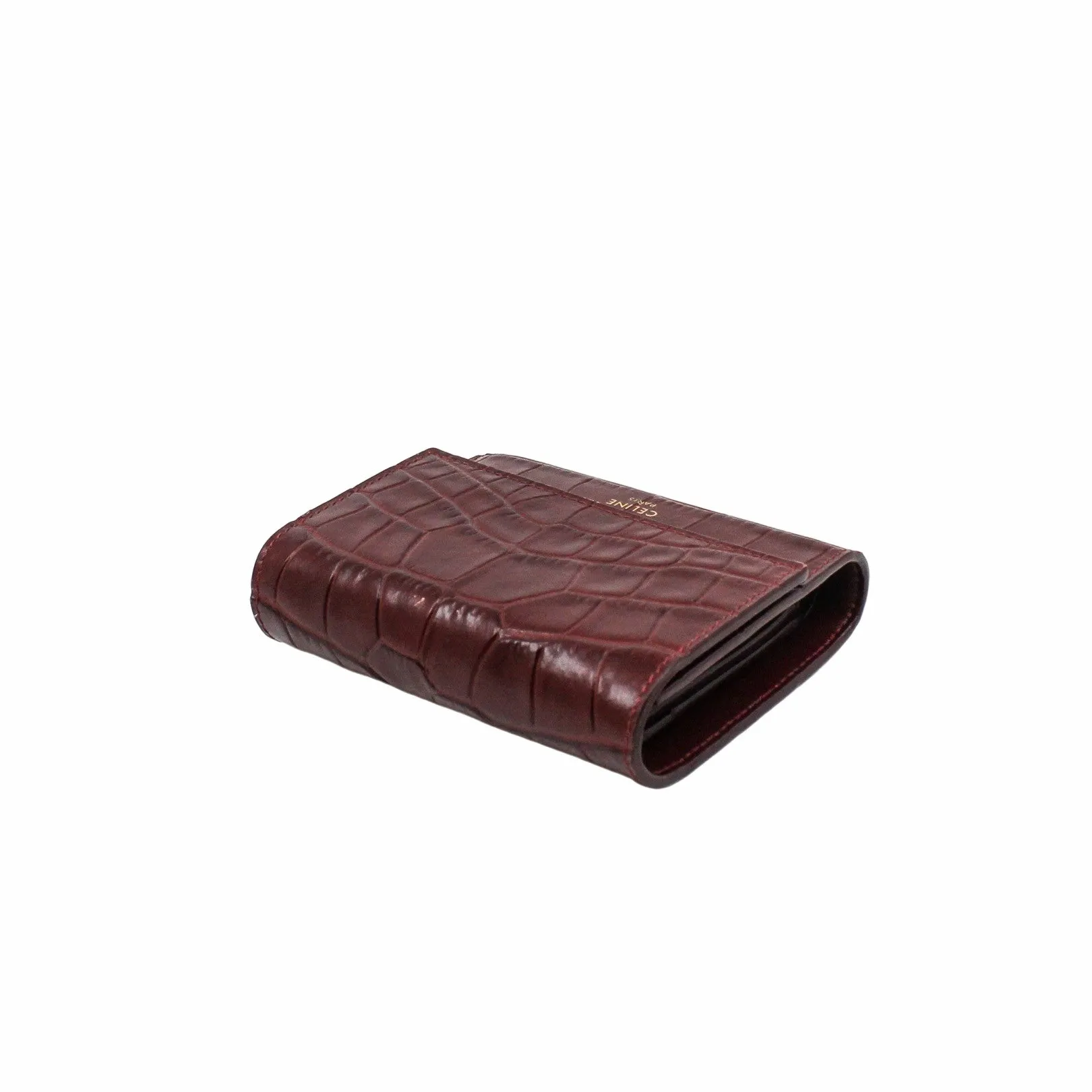 compact wallet  brown crocodile printed ghw