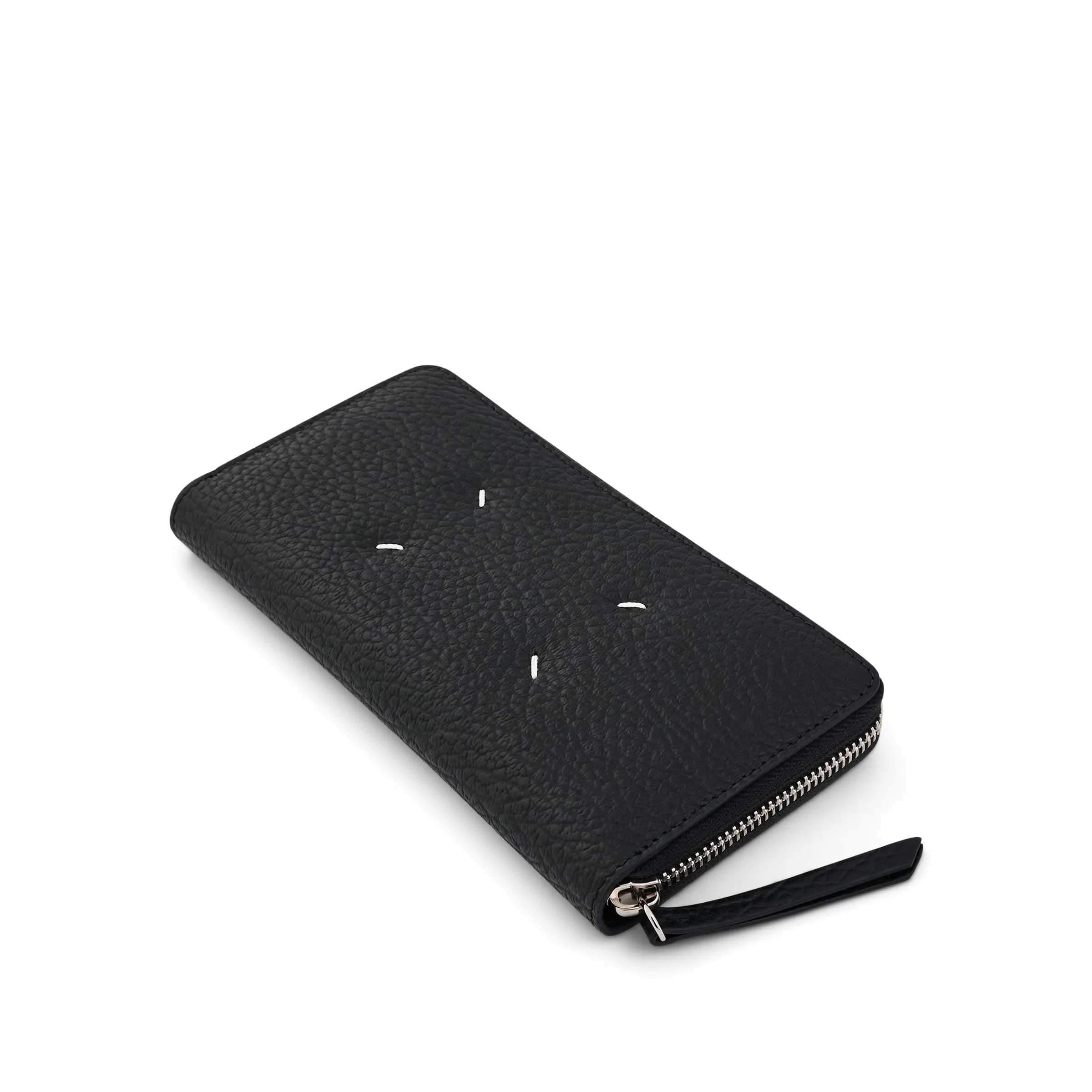 Four Stitches Zip Around Wallet in Black