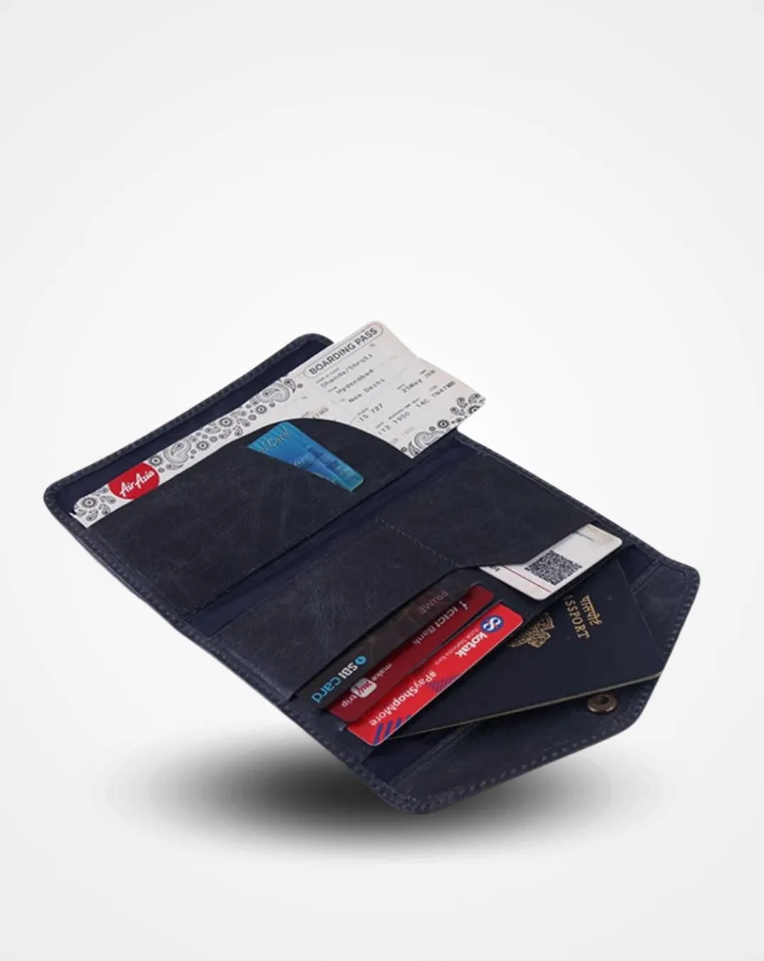 GRUNGE BLUE LEATHER TRAVEL PASSPORT WALLET