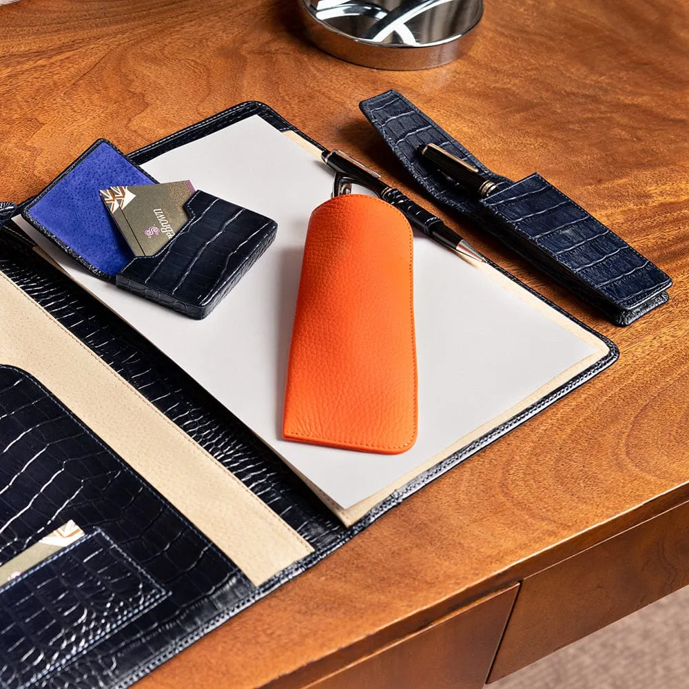 Large Leather Glasses Case - Orange