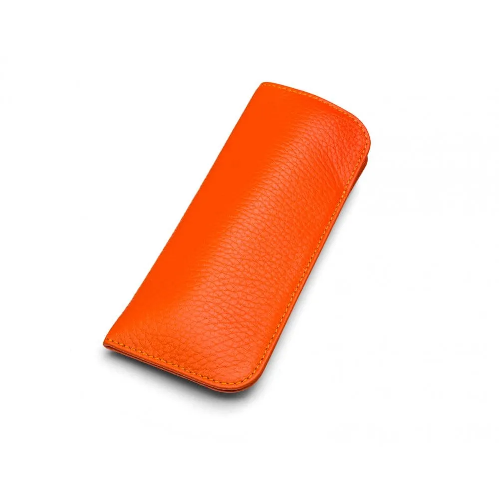 Large Leather Glasses Case - Orange