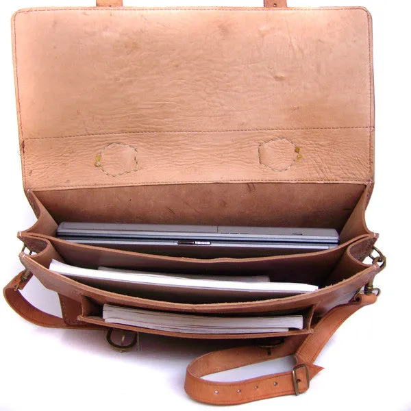 Leather Briefcase/Messenger Bag - Casablanca - Tan