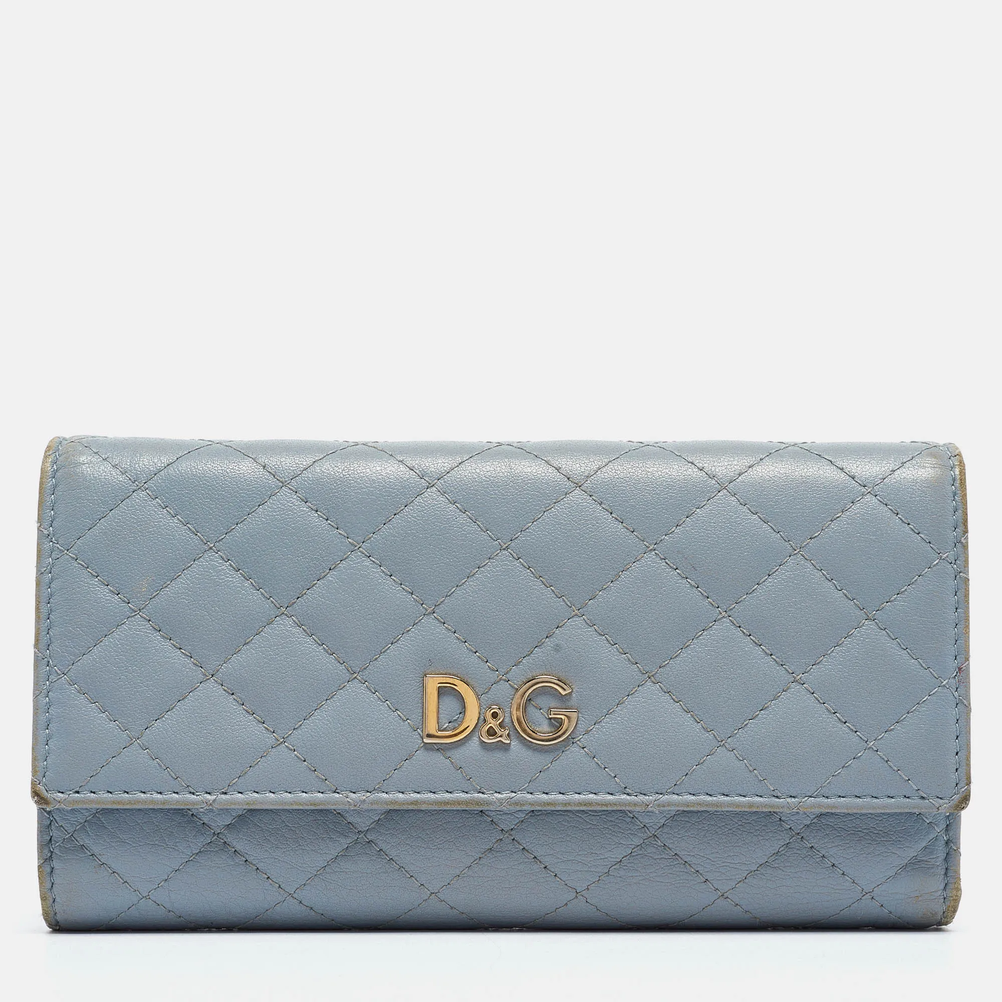 Light Blue Quilted Leather Continental Wallet