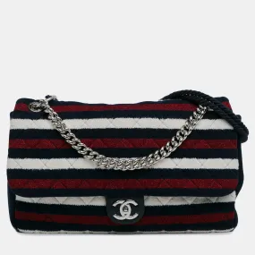 Maxi Multicolor Stripe Jersey Rope Flap Bag