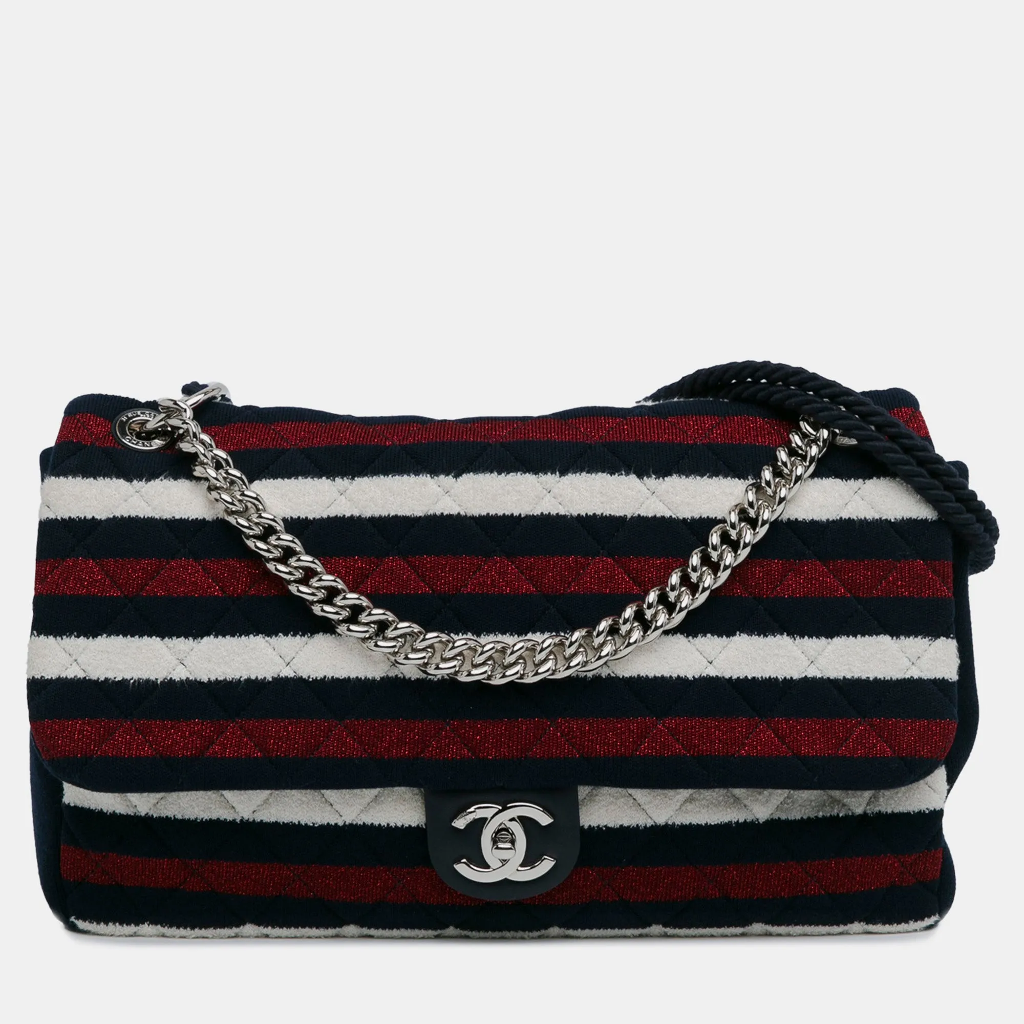 Maxi Multicolor Stripe Jersey Rope Flap Bag