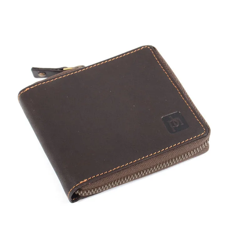 Prime Hide Compact RFID Blocking Brown Leather Zip Wallet