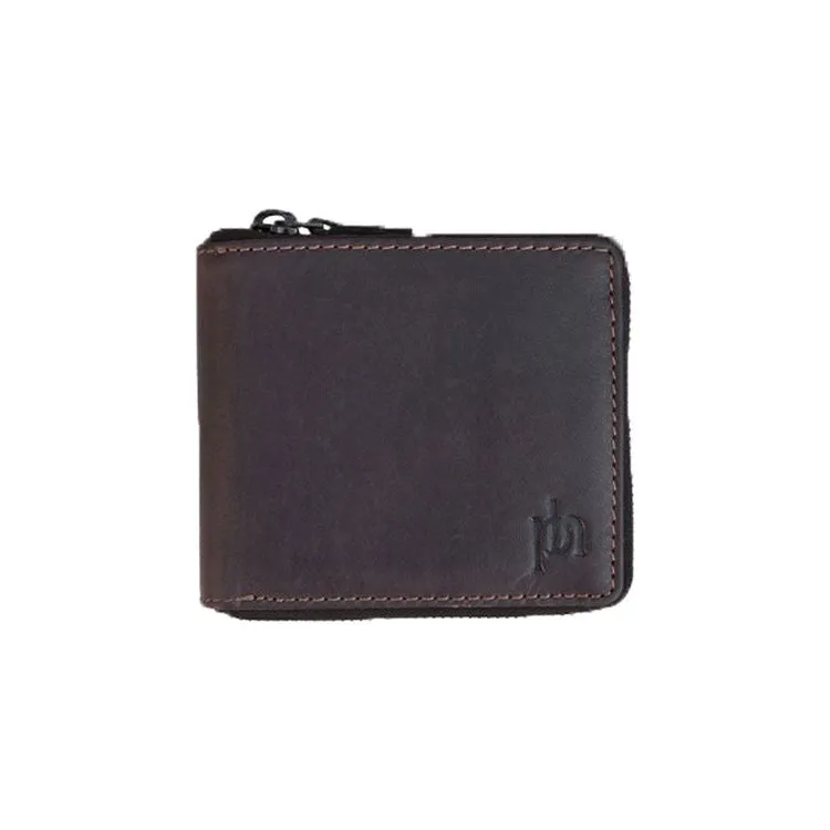 Prime Hide Compact RFID Blocking Brown Leather Zip Wallet