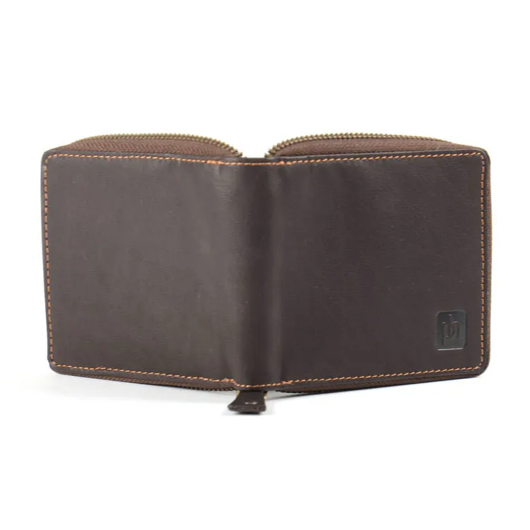 Prime Hide Compact RFID Blocking Brown Leather Zip Wallet