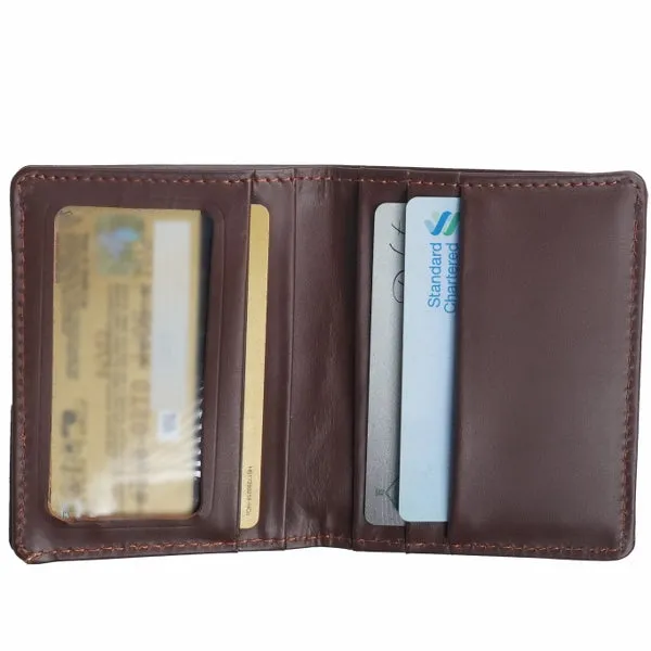 Slim Compact Bi-fold Real Cow Full Grain Leather Card Holder