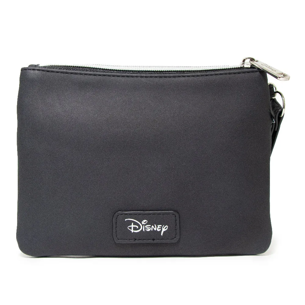 Women's Wallet Double Pocket Wristlet - Cinderella Script Debossed Black with Castle Emblem Silver