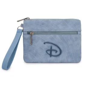 Women's Wallet Double Pocket Wristlet - Disney Signature D Logo with Arch Stitch Sky Blue