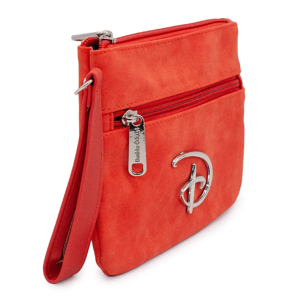 Women's Wallet Double Pocket Wristlet - Disney Signature D Silver Logo Red PU